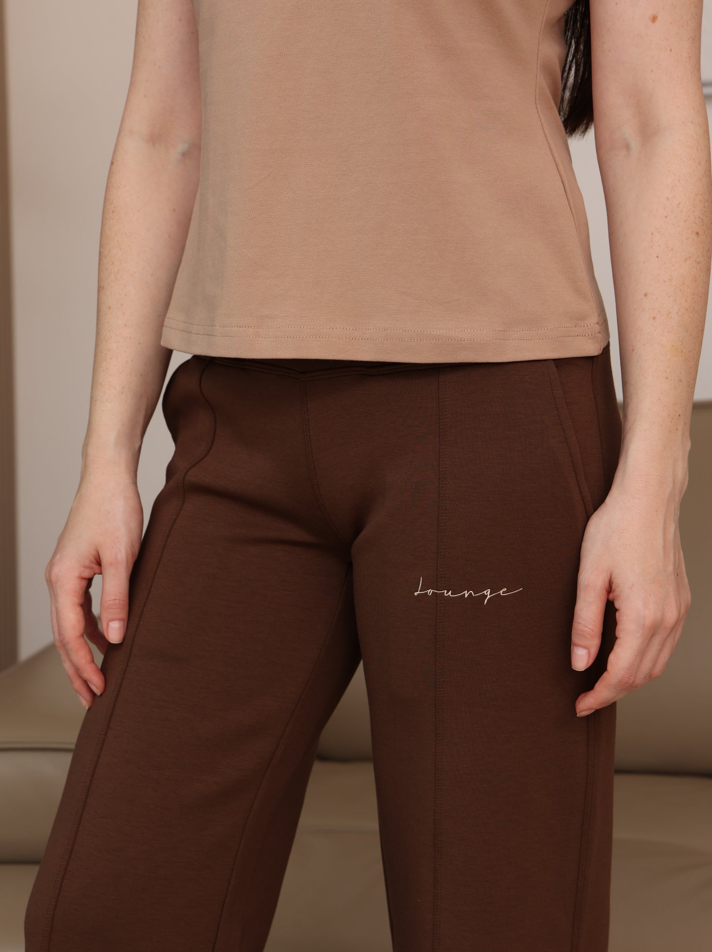 Brown/Beige T-Shirt & Pants Set