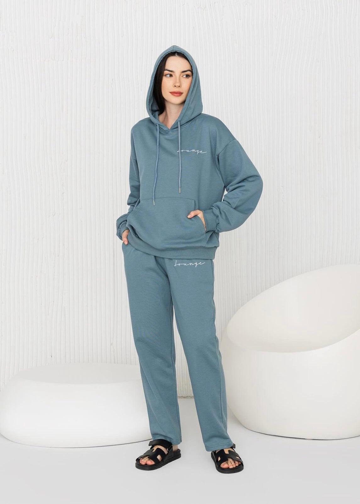 Steel blue hoodie set